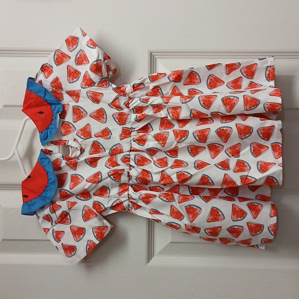 Watermelon Print Dress with Red and Blue Collar SIZE 9 - 12 MONTHS NWOT - Picture 3 of 4
